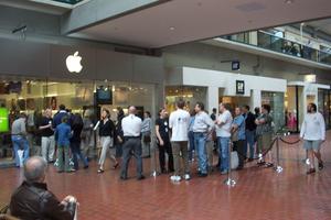 Getting in line at the Apple Store