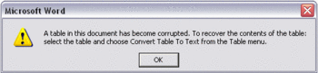 Word corrupted table error