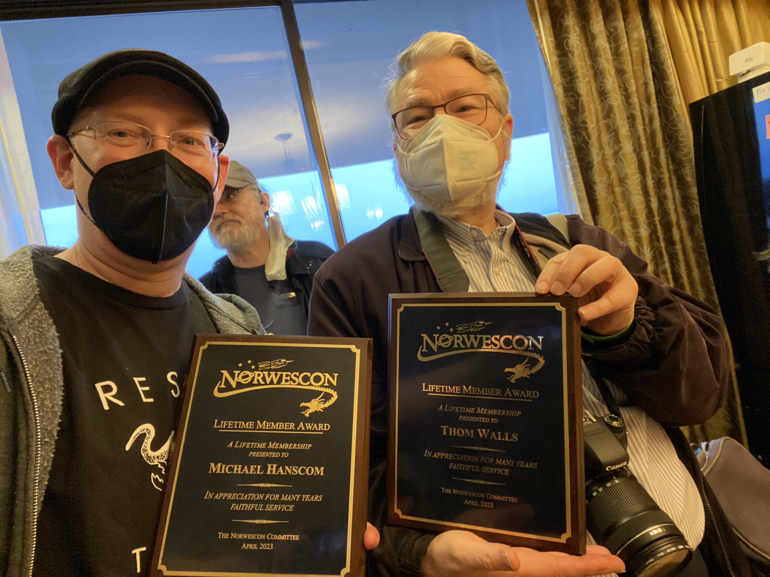 Me and Thom holding our Lifetime Member award plaques.