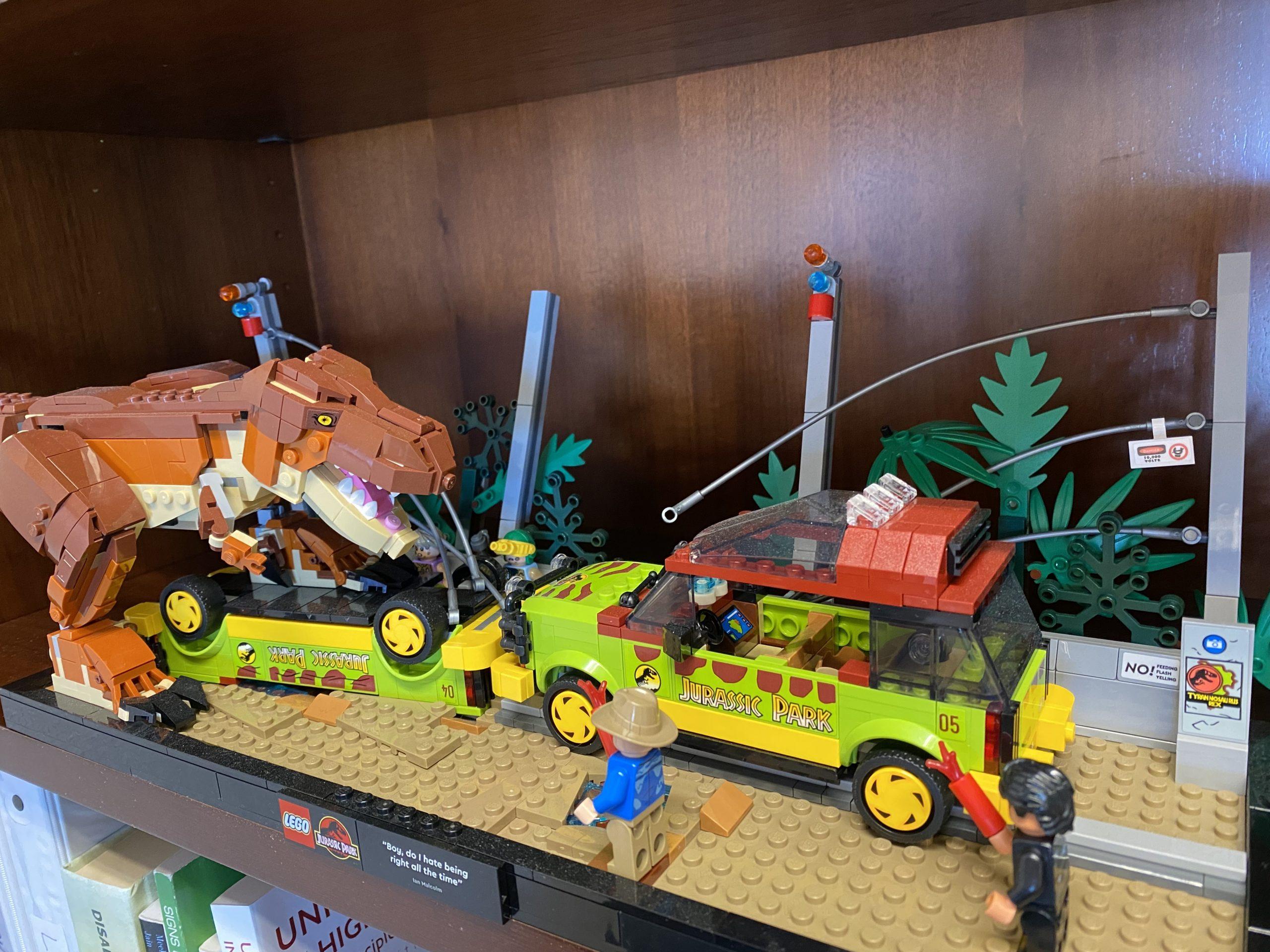 A closer view of the Lego T-Rex Escape Lego set.