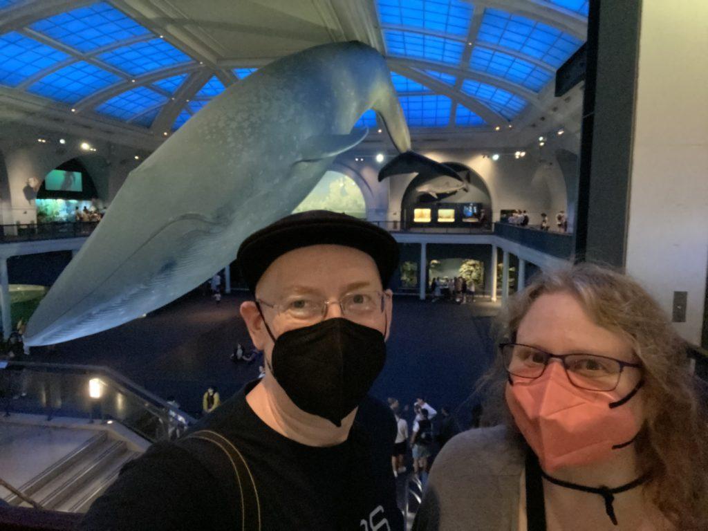 My wife and me in front of the huge blue whale exhibit in the New York Museum of Natural History.