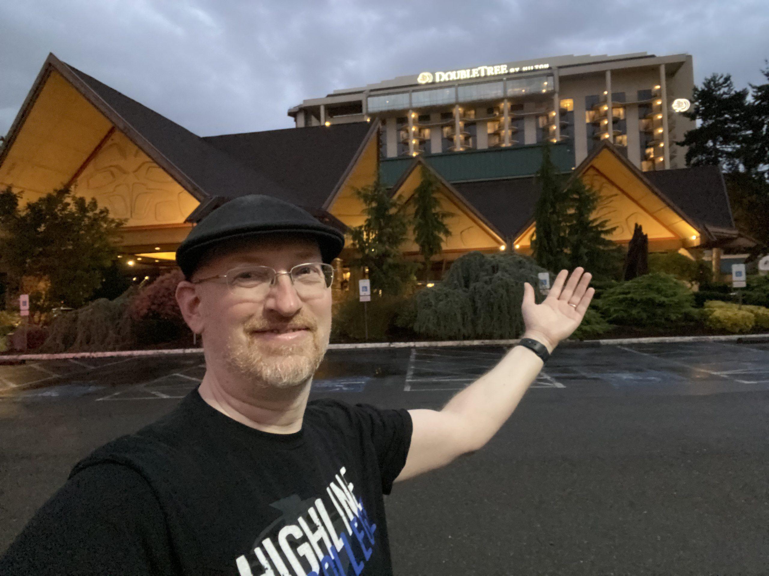 Me in front of the DoubleTree Hotel in SeaTac.