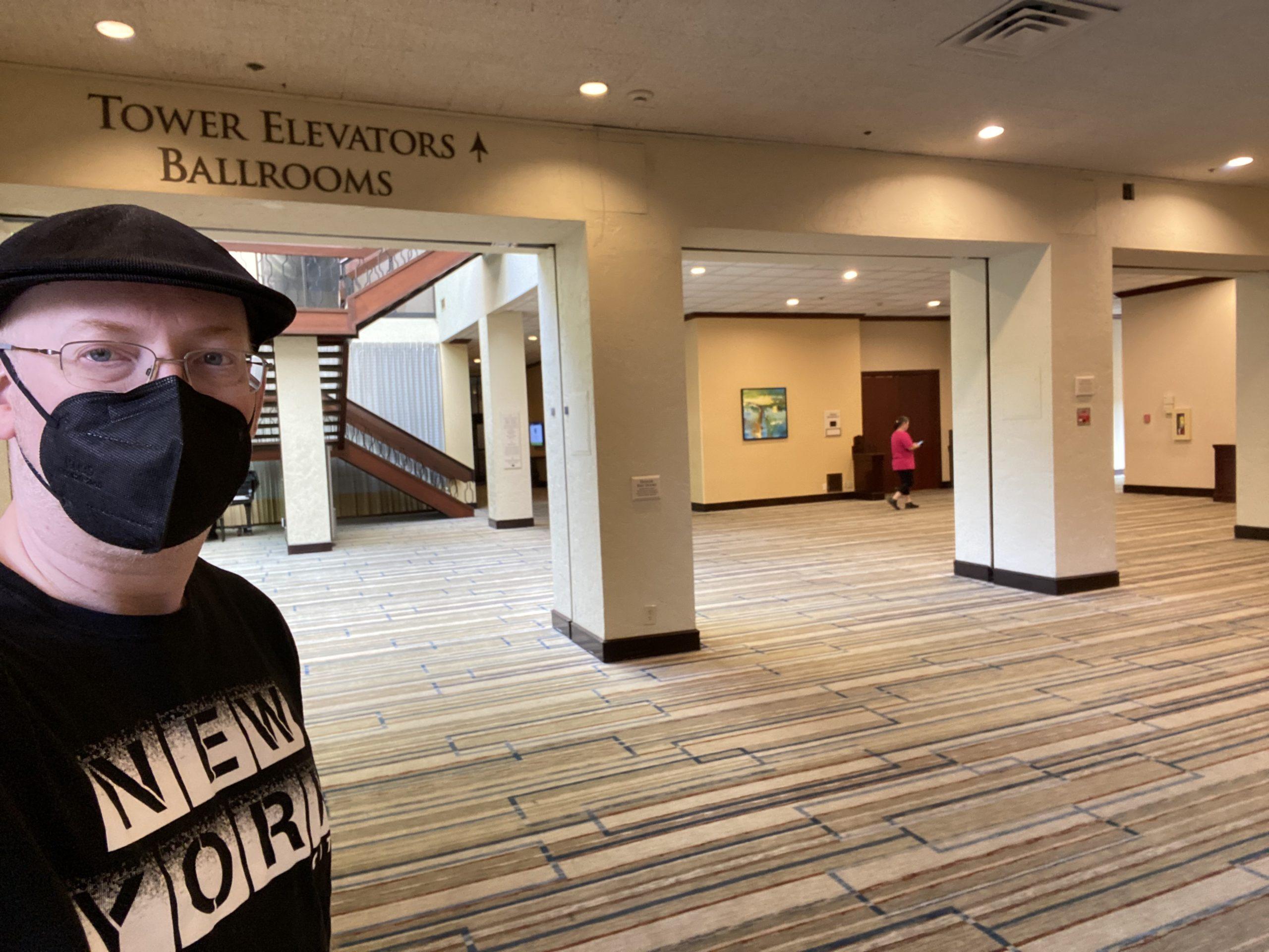 Me in a the very empty lobby of the DoubleTree hotel.