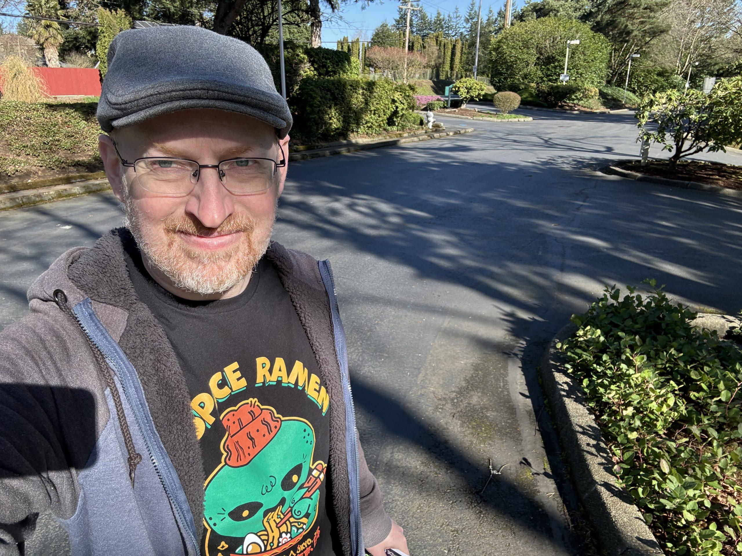 Me outside in the sun in our neighborhood.