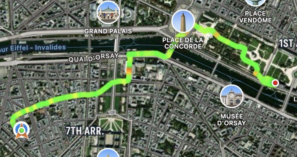 GPS track log of our walk from our hotel to the Louvre.