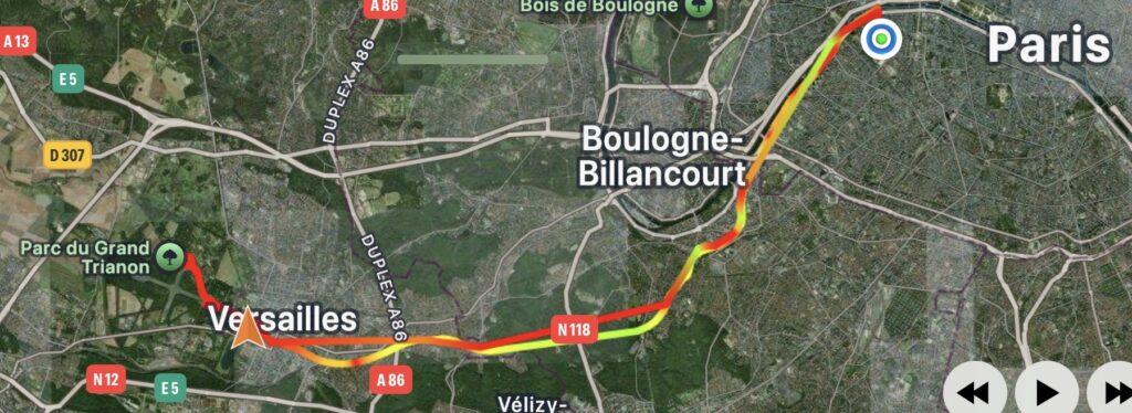 GPS track log map of our train to and from Versailles.