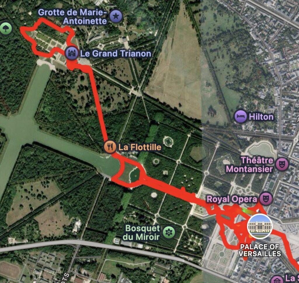 GPS,track log map of our wandering around the grounds at Versailles.